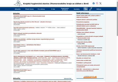 Webové stránky Krajská hygienická stanice Jihomoravského kraje se sídlem v Brně, Brno