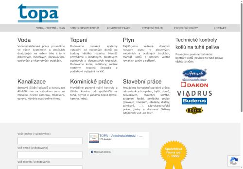 Webové stránky TOPA instalace s.r.o., Psáry