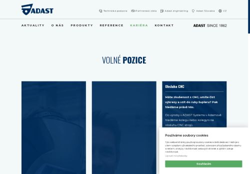 Webové stránky Adast Systems, a.s., Adamov