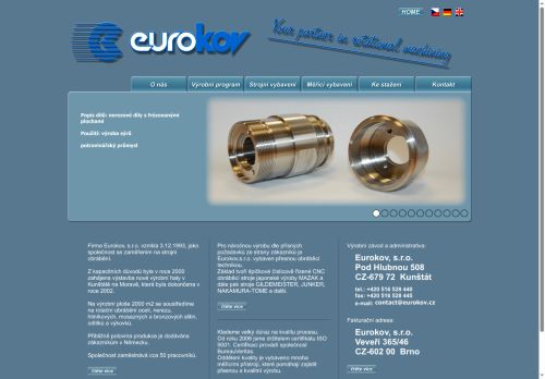 Webové stránky EUROKOV,s.r.o., Kunštát