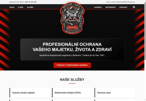 Webové stránky F.D.A. SECURITY agency s.r.o., Blansko