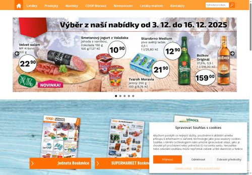 Webové stránky JEDNOTA, spotřební družstvo v Boskovicích, Boskovice