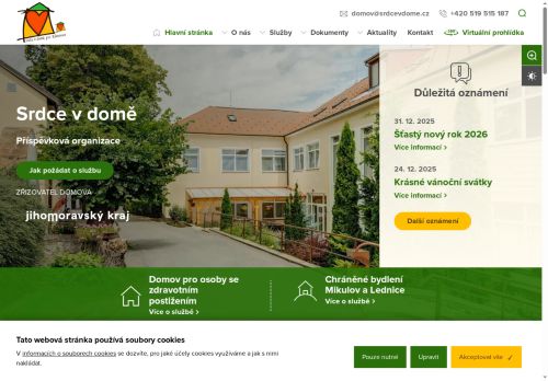 Webové stránky Srdce v domě, příspěvková organizace, Klentnice