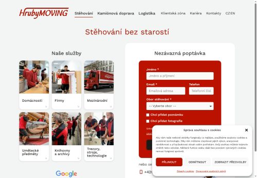 Webové stránky HrubyMOVING TRANSPORT, a.s., Holasice
