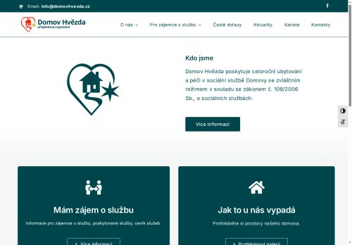 Webové stránky Domov Hvězda, příspěvková organizace, Hvězdlice
