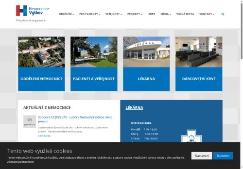 Webové stránky Nemocnice Vyškov, příspěvková organizace, Vyškov