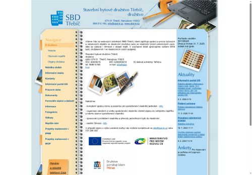 Webové stránky Stavební bytové družstvo Třebíč, družstvo, Třebíč