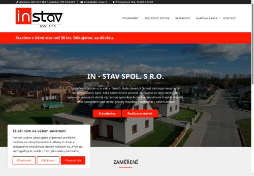 Webové stránky In-stav spol. s r.o., Třebíč