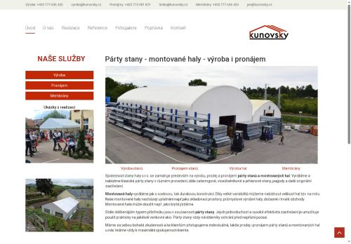 Webové stránky stany haly Kunovský s.r.o., Troubsko