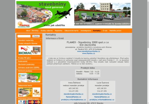 Webové stránky FLAMEX - Stavebniny 2000, spol.s r.o., Svitávka