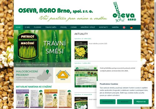 Webové stránky OSEVA, AGRO Brno, spol. s r.o., Židlochovice
