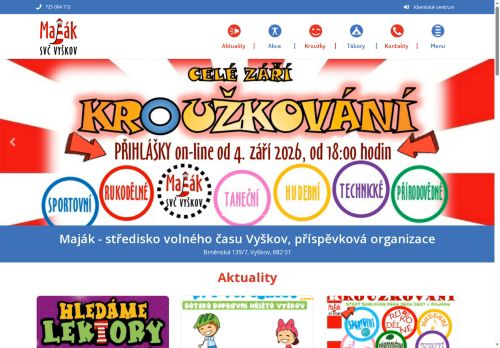 Zobrazit webové stránky Maják - Středisko volného času Vyškov, příspěvková organizace