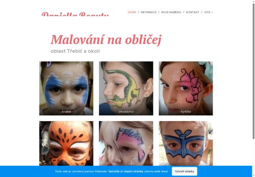 Zobrazit webové stránky Malování na obličej, dočasné tetování JAGUA Třebíč Daniella Beauty