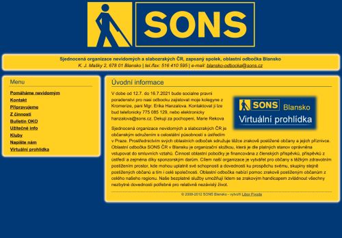 Zobrazit webové stránky SONS ČR, odbočka Blansko