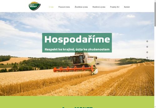 Webové stránky Agro MONET, a.s., Těšany