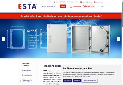 Webové stránky ESTA, spol. s r.o., Ivančice