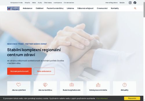 Webové stránky Nemocnice Třebíč, příspěvková organizace, Moravské Budějovice