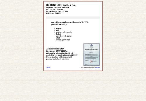 Zobrazit webové stránky Betontest, s.r.o.