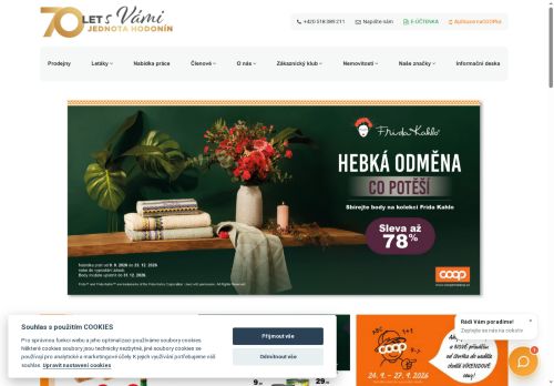 Webové stránky Jednota, spotřební družstvo v Hodoníně, Želetice