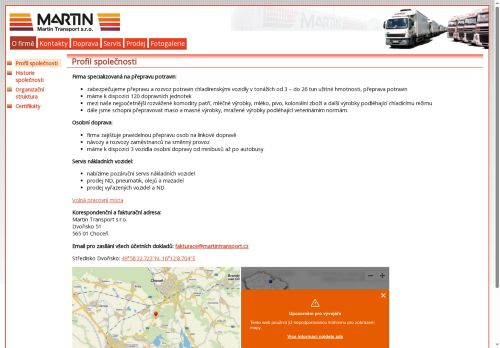 Webové stránky Martin Transport s.r.o., Bezměrov
