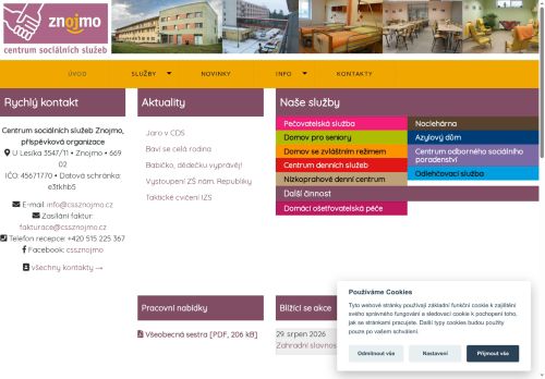 Webové stránky Centrum sociálních služeb Znojmo, příspěvková organizace, Znojmo