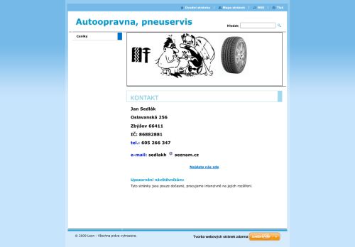 Zobrazit webové stránky Autoopravna, pneuservis (Jan Sedlák)