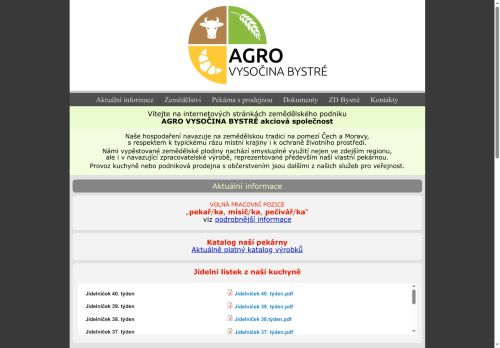 Webové stránky AGRO VYSOČINA BYSTRÉ akciová společnost, Bystré