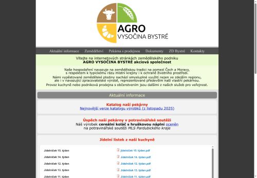 Webové stránky AGRO VYSOČINA BYSTRÉ akciová společnost, Bystré