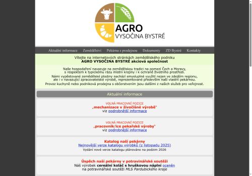 Webové stránky AGRO VYSOČINA BYSTRÉ akciová společnost, Bystré