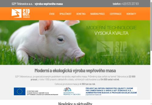 Webové stránky SZP Těšnovice a.s., Kroměříž