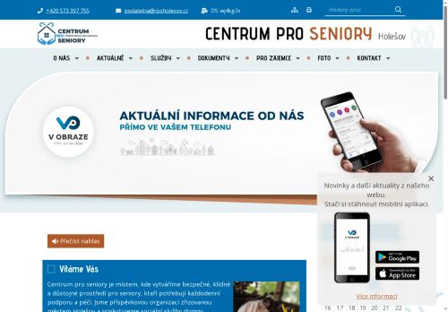 Webové stránky Centrum pro seniory, příspěvková organizace, Holešov