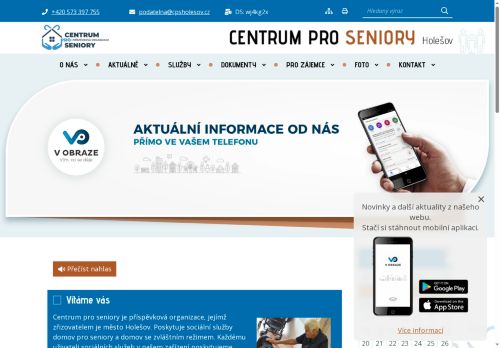 Webové stránky Centrum pro seniory, příspěvková organizace, Holešov