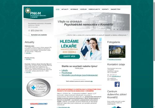 Webové stránky Psychiatrická nemocnice v Kroměříži, Kroměříž