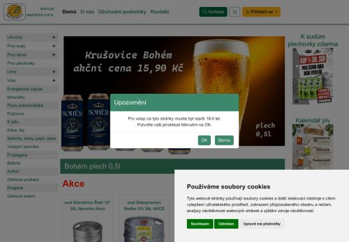 Webové stránky Nápoje Baráček s.r.o., Černá Hora