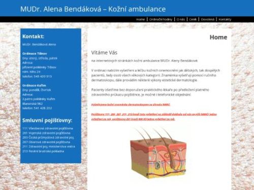 Kožní ambulance - MUDr. Alena Bendáková - ordinace Kuřim