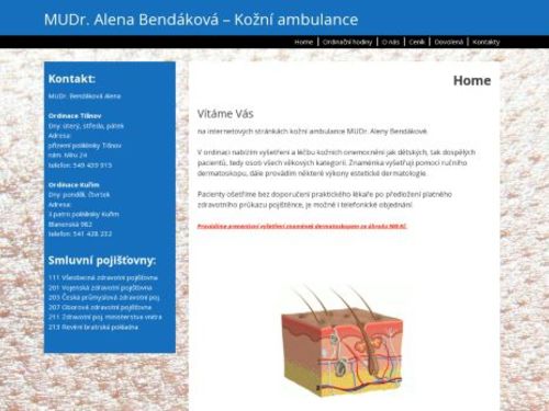 Kožní ambulance - MUDr. Alena Bendáková - ordinace Kuřim