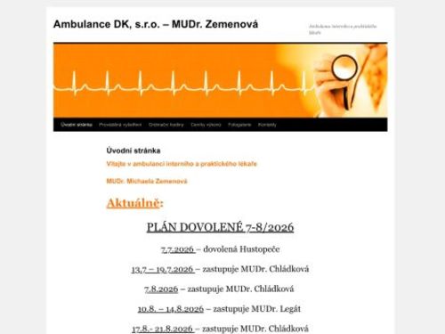 Interní ambulance a praktický lékař pro dospělé Ambulance DK, s.r.o. - MUDr. Michaela Zemenová