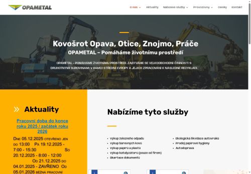 Webové stránky OPAMETAL s.r.o., Znojmo