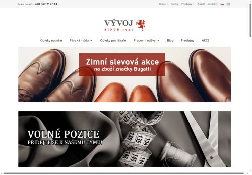 Webové stránky VÝVOJ, oděvní družstvo v Třešti, Třešť