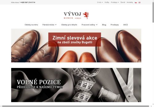 Webové stránky VÝVOJ, oděvní družstvo v Třešti, Třešť