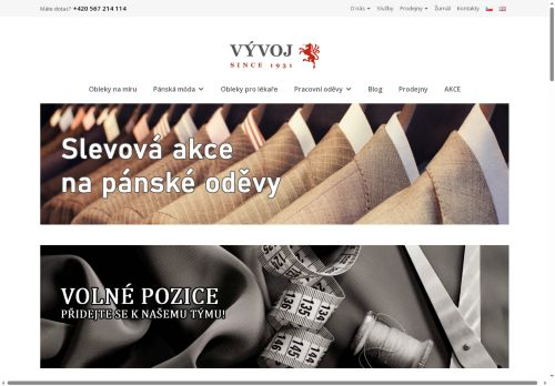 Webové stránky VÝVOJ, oděvní družstvo v Třešti, Třešť