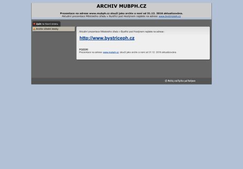Webové stránky Město Bystřice pod Hostýnem, Bystřice pod Hostýnem