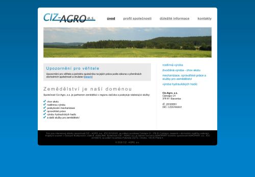 Webové stránky CIZ - AGRO, a.s., Cizkrajov