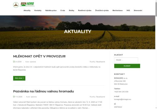 Webové stránky BONAGRO, a.s., Viničné Šumice