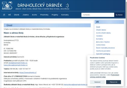 Webové stránky Základní škola a mateřská škola Drnholec, okres Břeclav, příspěvková organizace, Drnholec