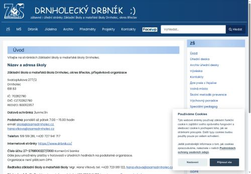 Webové stránky Základní škola a mateřská škola Drnholec, okres Břeclav, příspěvková organizace, Drnholec