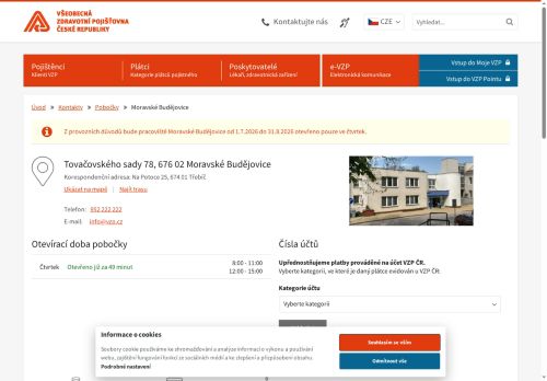 Zobrazit webové stránky VZP Moravské Budějovice