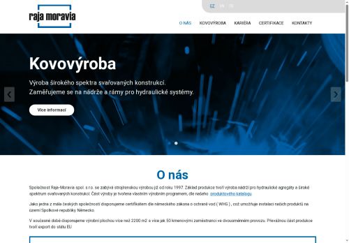Webové stránky RAJA-MORAVIA Spol. s r. o., Osová Bítýška