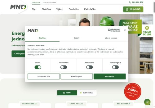 Webové stránky MND Energie a.s., Kolín