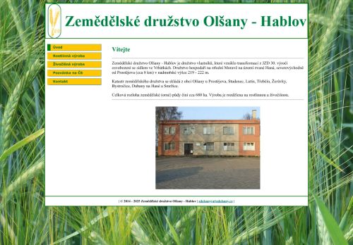 Webové stránky Zemědělské družstvo Olšany - Hablov, Olšany u Prostějova